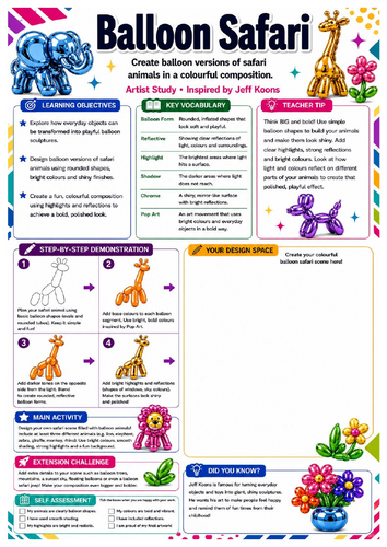 Jeff Koons Balloon Safari Worksheet | KS3 Artist Study