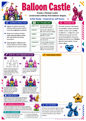 Jeff Koons Balloon Castle Worksheet | KS3 Creative Art