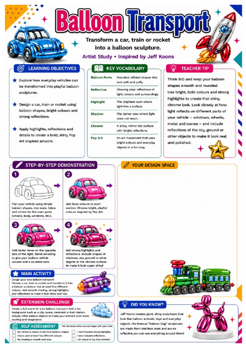 . Jeff Koons Balloon Transport Worksheet | KS3 Art Activity