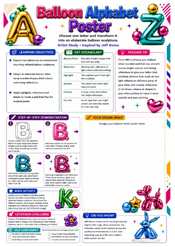 Jeff Koons Balloon Alphabet Poster Worksheet | KS3 Art