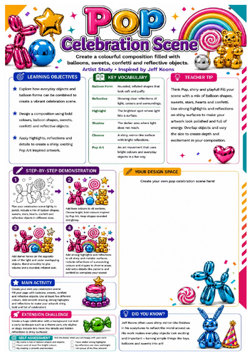 Jeff Koons Pop Celebration Scene Worksheet | KS3 Pop Art
