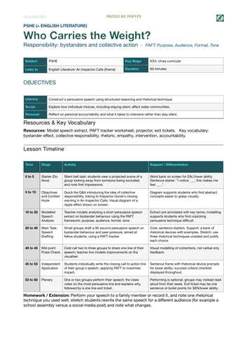 Pressure Points: Who Carries the Weight? (Responsibility and Bystander Behaviour, KS4 PSHE)