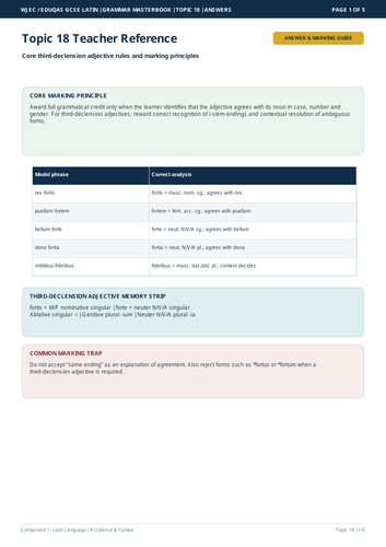 WJEC Eduqas GCSE Latin | Third-Declension Adjectives | 5-Page Workbook + Answers