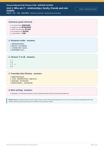Pearson Edexcel GCSE Chinese 1CN0 | Complete Themes 1–5 | 50-Page Revision Workbook + 41-Page Markin