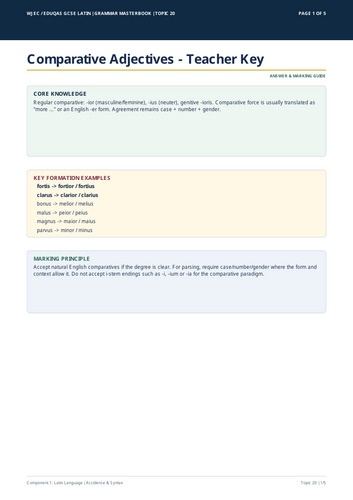 WJEC Eduqas GCSE Latin | Comparative Adjectives | 5-Page Workbook + Answers