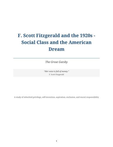 The Great Gatsby – F. Scott Fitzgerald – Social Class and the American Dream