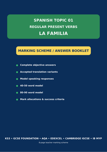 Spanish Topic 01 | Regular Present Verbs + La Familia | 9-Page  Workbook