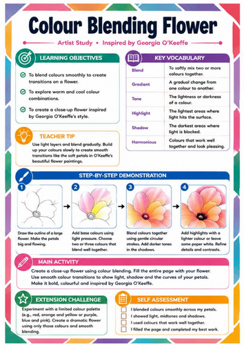 Georgia O’Keeffe Colour Blending Flower – KS3 Art Worksheet