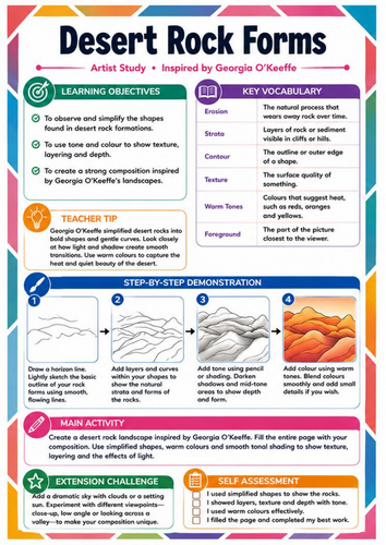 Georgia O’Keeffe Desert Rock Forms – KS3 Landscape Art Worksheet