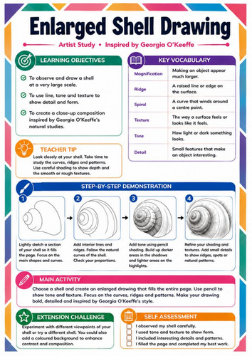 Georgia O’Keeffe Enlarged Shell Drawing – KS3 Art Worksheet