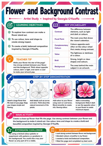 Georgia O’Keeffe Flower and Background Contrast – KS3 Art Worksheet