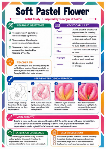 Georgia O’Keeffe Soft Pastel Flower – KS3 Art Worksheet