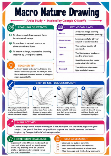 Georgia O’Keeffe Macro Nature Drawing – KS3 Drawing Worksheet