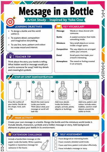 Yoko Ono Artist Study Worksheet – Message in a Bottle | KS3 Art