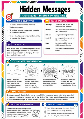 Yoko Ono Artist Study Worksheet – Hidden Messages | KS3 Art