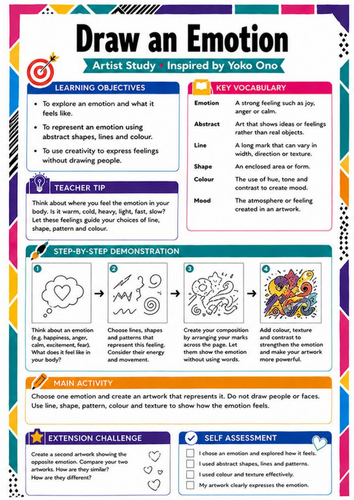 Yoko Ono Artist Study Worksheet – Draw an Emotion | KS3 Art