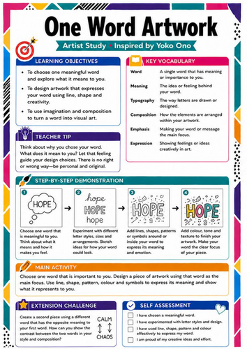 Yoko Ono Artist Study Worksheet – One Word Artwork | KS3 Art