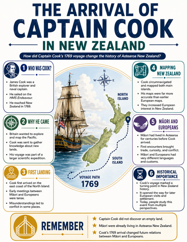 The Arrival of Captain Cook in New Zealand I Infographic