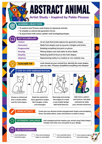 Pablo Picasso Abstract Animal Worksheet | Cubism KS3 Art