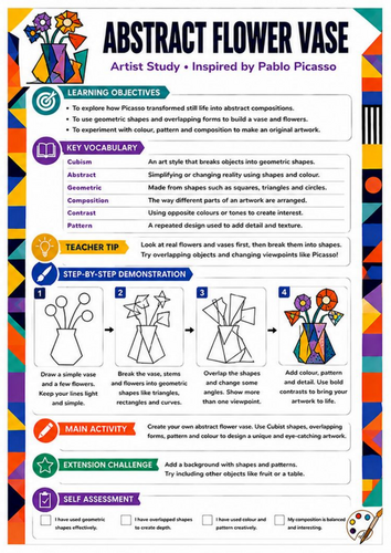 Pablo Picasso Abstract Flower Vase Worksheet | KS3 Cubism