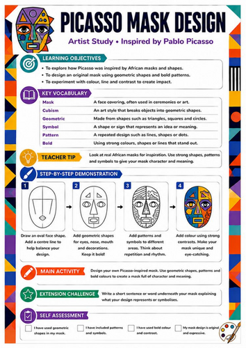 Pablo Picasso Mask Design Worksheet | Cubism KS3 Art