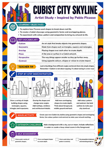 Pablo Picasso Cubist City Skyline Worksheet | KS3 Art
