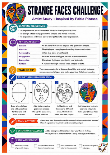 Pablo Picasso Strange Faces Challenge Worksheet | KS3 Art