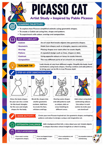 Pablo Picasso Cat Worksheet | Cubist Animal Art KS3