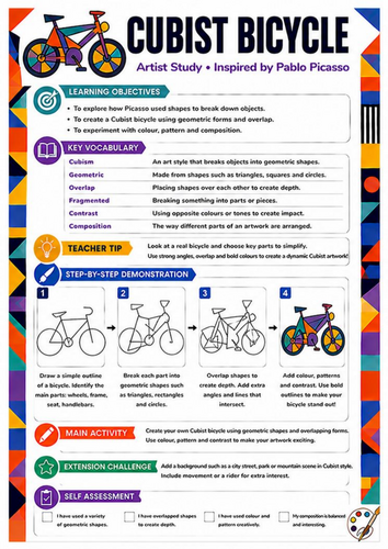 Pablo Picasso Cubist Bicycle Worksheet | KS3 Art Activity