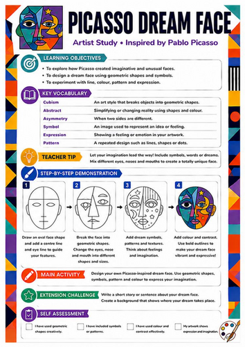 Pablo Picasso Dream Face Worksheet | Creative Cubism KS3