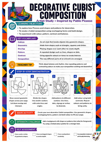 Pablo Picasso Decorative Cubist Composition Worksheet | KS3 Art