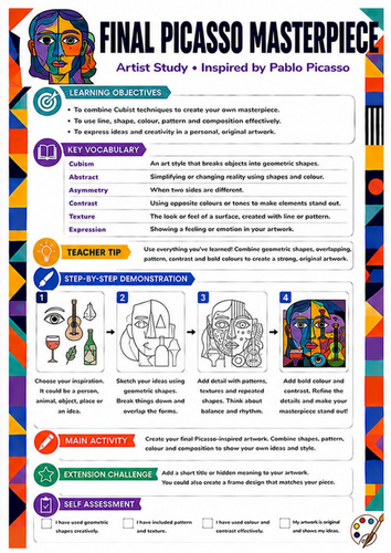 Pablo Picasso Final Masterpiece Worksheet | Cubism KS3 Art Project