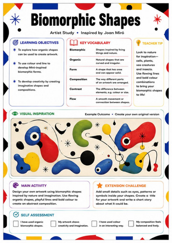 Joan Miró Biomorphic Shapes Worksheet | Organic Abstract Art Activity | KS3