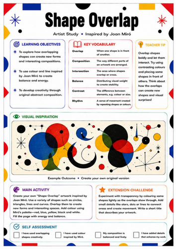 Joan Miró Shape Overlap Worksheet | Colour & Composition Activity | KS3 Art
