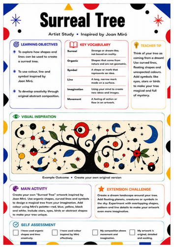 Joan Miró Surreal Tree Worksheet | Imaginative Nature Art Activity | KS3 Art