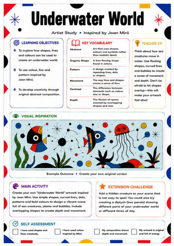 Joan Miró Underwater World Worksheet | Abstract Sea Art Activity | KS3 Art