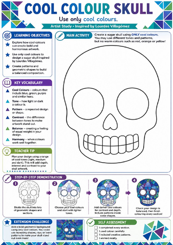 Cool Colour Sugar Skull – Lourdes Villagómez KS3 Art Worksheet