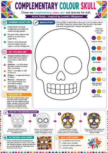 Complementary Colour Sugar Skull – KS3 Colour Theory Art Worksheet
