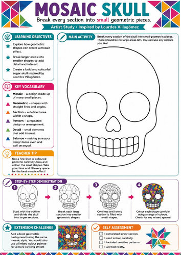 Mosaic Sugar Skull – Lourdes Villagómez Geometric Art Worksheet