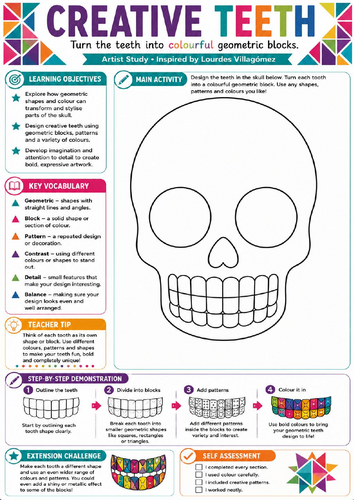 Creative Teeth Sugar Skull – Geometric Pattern KS3 Art Worksheet