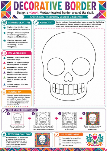 Decorative Sugar Skull Border – Mexican-Inspired KS3 Art Worksheet