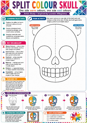 Split Colour Sugar Skull – Warm & Cool Colours KS3 Worksheet