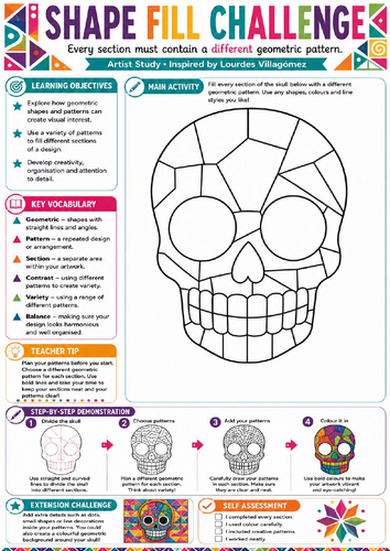 Shape Fill Challenge – Geometric Sugar Skull KS3 Art Worksheet