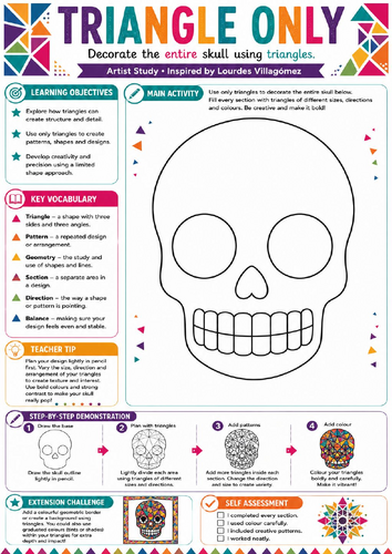 Triangle Only Sugar Skull – Geometric Pattern Art Worksheet