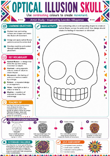 Optical Illusion Sugar Skull – KS3 Op Art & Pattern Worksheet