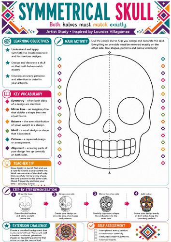 Symmetrical Sugar Skull – Lourdes Villagómez KS3 Art Worksheet