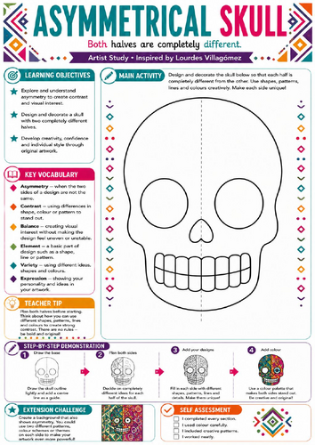 Asymmetrical Sugar Skull – Lourdes Villagómez KS3 Art Worksheet
