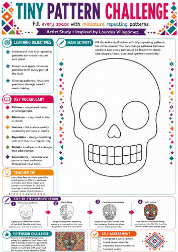 Tiny Pattern Challenge – Sugar Skull KS3 Art Worksheet