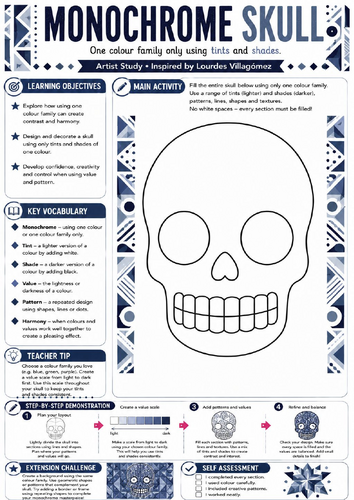 Monochrome Sugar Skull – KS3 Colour Theory Art Worksheet