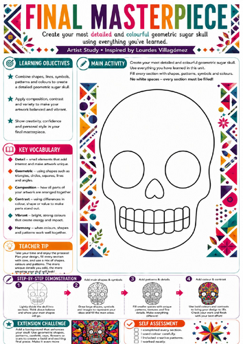 Final Sugar Skull Masterpiece – Lourdes Villagómez KS3 Art Worksheet